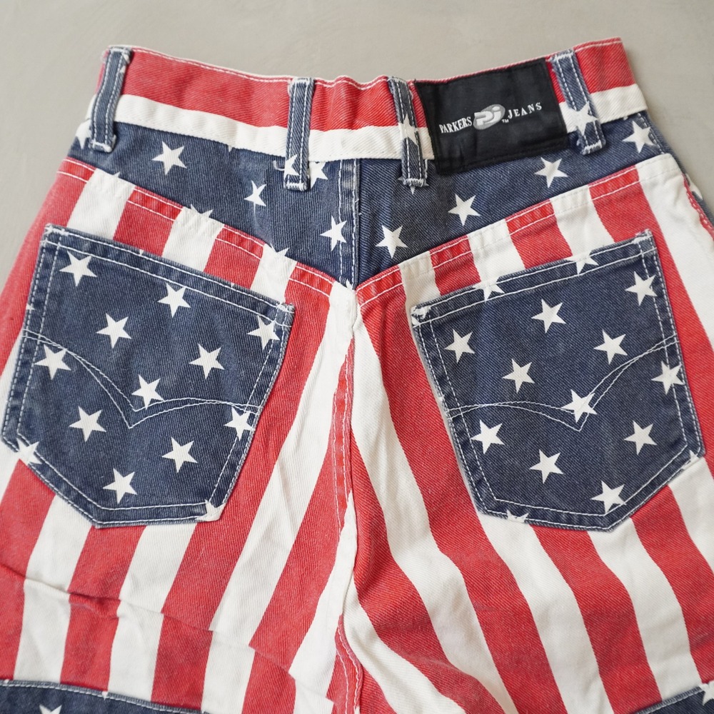Vintage Parkers Jeans American Flag Shorts Small USA Made 90s Stars and Stripes - Picture 4 of 7
